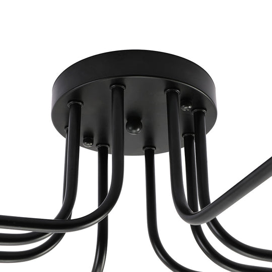 Vintage Metallic Semi Flush Light With Sputnik Design In Antique Brass/Black - Exposed Ceiling