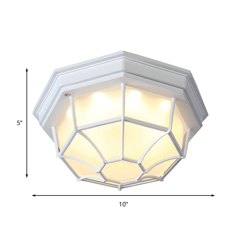 White Geometric Flush Ceiling Mount Light Fixture - Industrial Frosted Glass For Bedroom