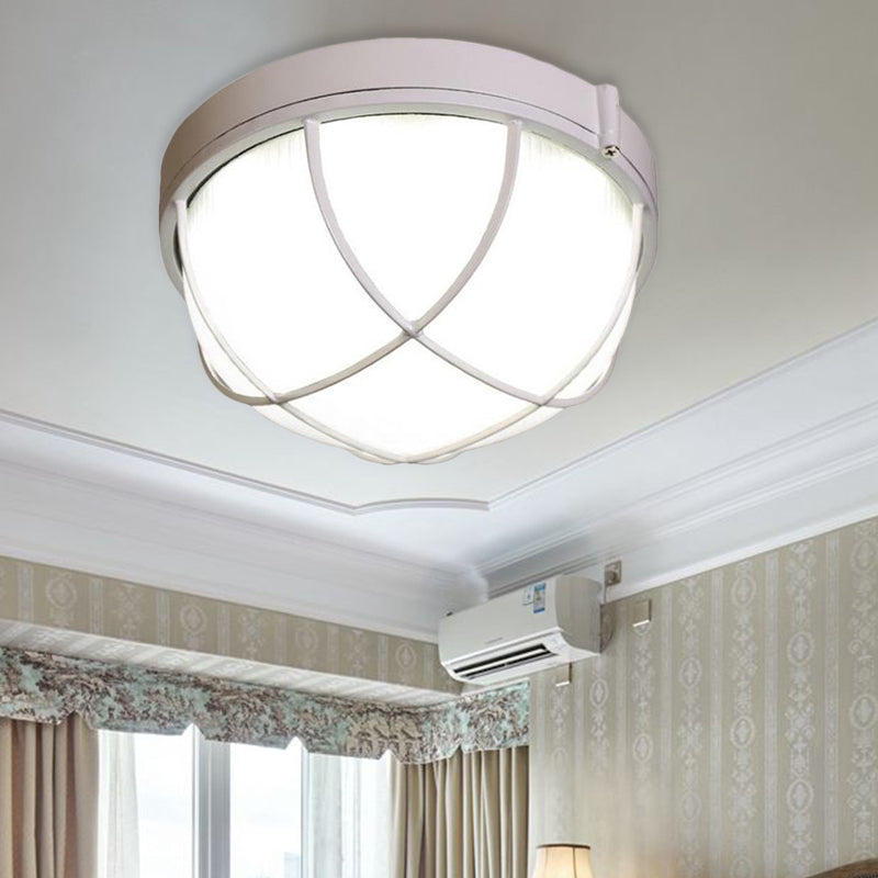 White Geometric Flush Ceiling Mount Light Fixture - Industrial Frosted Glass For Bedroom
