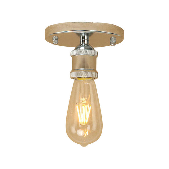 Retro Industrial Metal Black/Brass Finish Ceiling Lighting - Exposed Bulb Semi Flush Mount Light