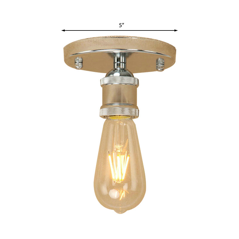 Retro Industrial Metal Black/Brass Finish Ceiling Lighting - Exposed Bulb Semi Flush Mount Light