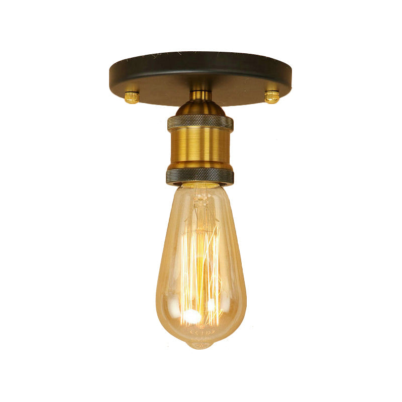 Retro Industrial Metal Black/Brass Finish Ceiling Lighting - Exposed Bulb Semi Flush Mount Light