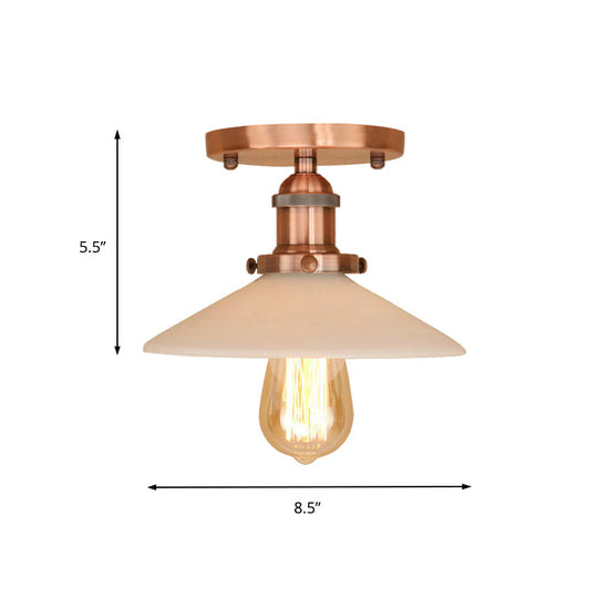 Vintage Style Metal Semi-Flush Mount Ceiling Light With Conical Shape - 1 Fixture In Bronze/Brass