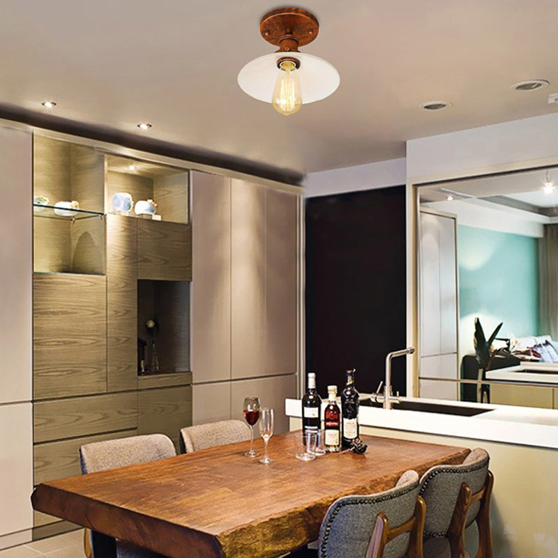 Vintage Style Metal Semi-Flush Mount Ceiling Light With Conical Shape - 1 Fixture In Bronze/Brass