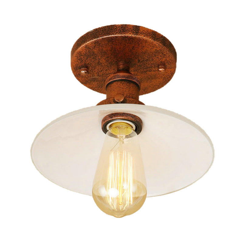 Vintage Style Metal Semi-Flush Mount Ceiling Light With Conical Shape - 1 Fixture In Bronze/Brass