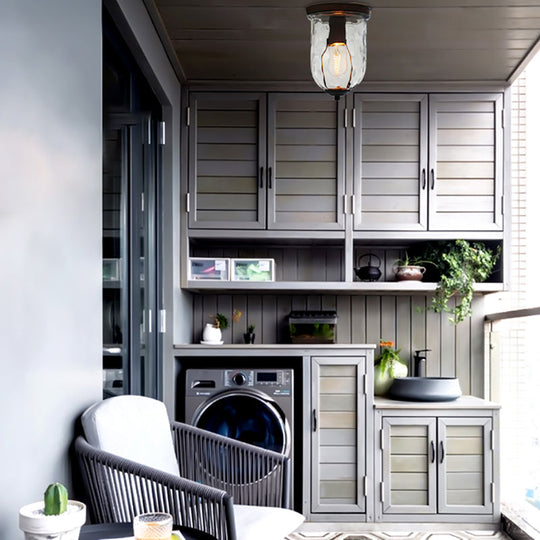 Industrial Black Clear Glass Ceiling Mount Light Fixture For Dining Room - 6’/8’ Wide / 6’