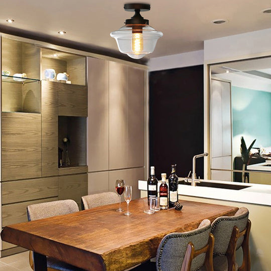 Industrial Black Clear Glass Ceiling Mount Light Fixture For Dining Room - 6/8 Wide / 8