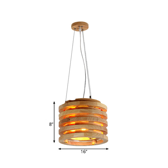 Modern 10’’/16’’ Wide Wooden Hanging Light Pendant In Natural Wood For Living Room