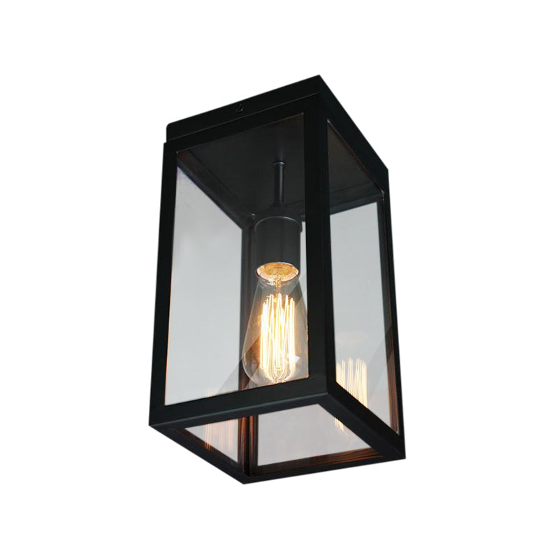 Rectangular Shade Clear Glass Ceiling Light Fixture - 1 Traditional Flush Mount In Black For Living
