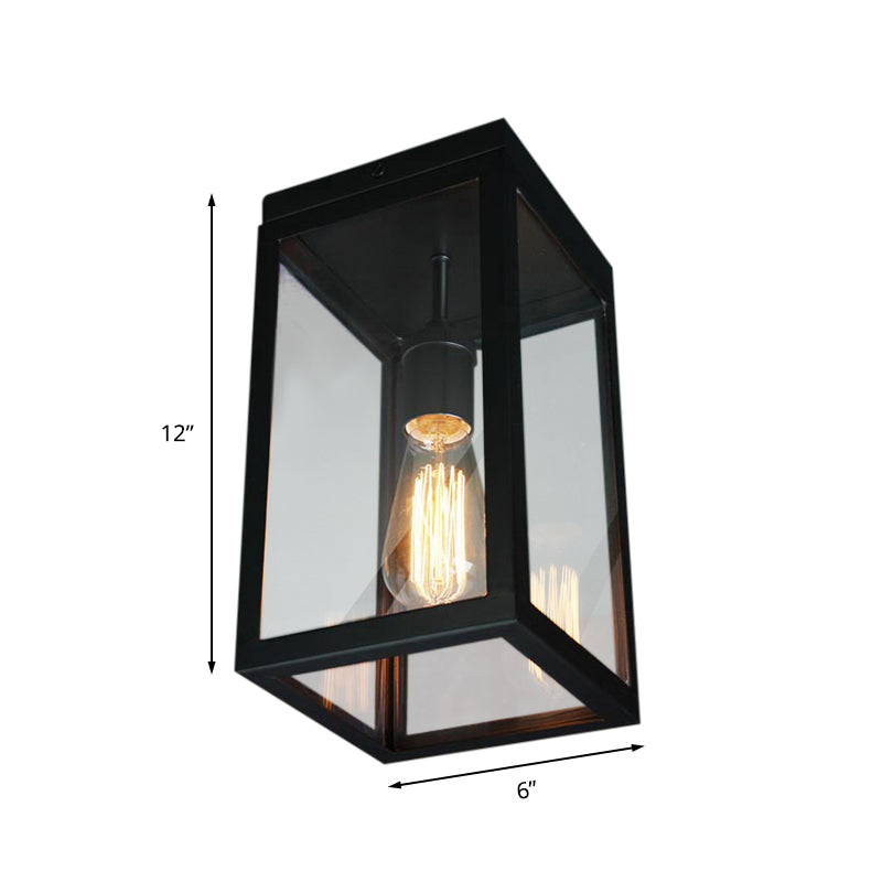 Rectangular Shade Clear Glass Ceiling Light Fixture - 1 Traditional Flush Mount In Black For Living