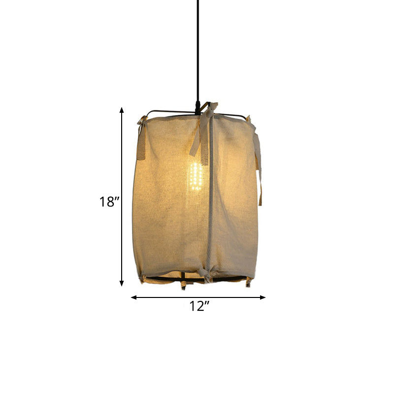 Modern Fabric Lantern Pendant Light For Restaurant - 1 White 3 Width Options