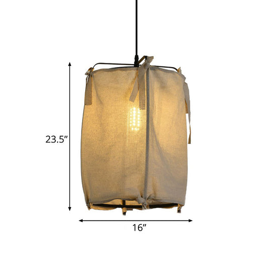 Modern Fabric Shade Lantern Pendant Lighting - 12/14/16 Wide 1-Light White Hanging Lamp For