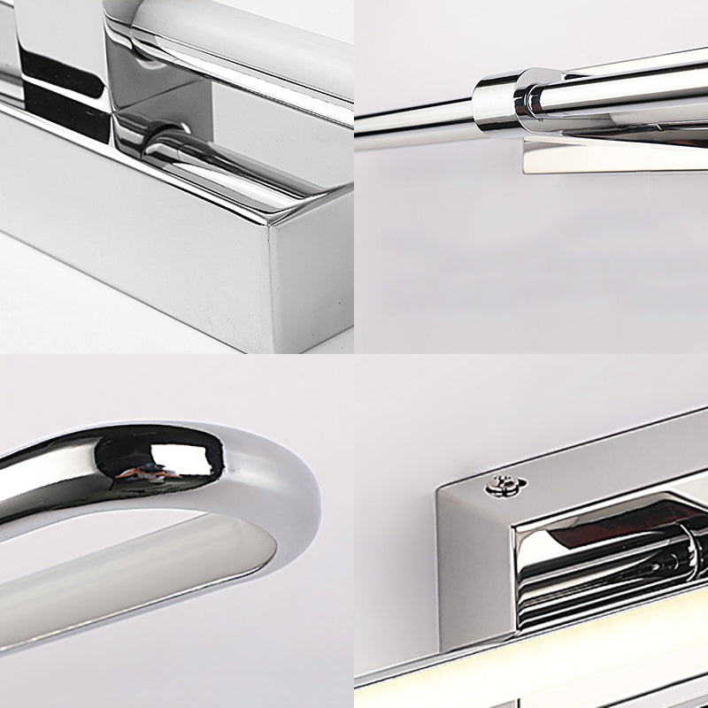 Modern Stainless Steel Led Wall Lamp With Acrylic Oval Shade - Chrome Vanity Lighting Fixture