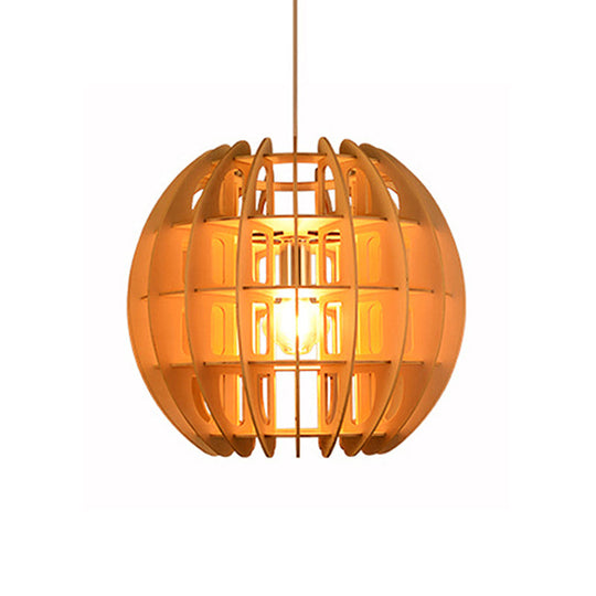 Modern Wooden Spherical Shade Drop Light In Natural Wood For Kitchen