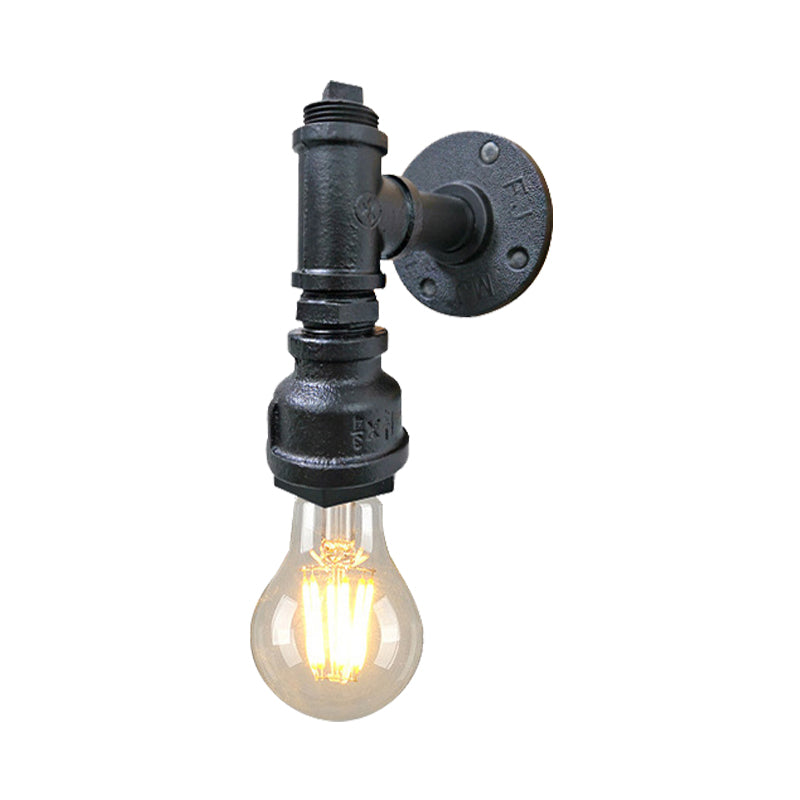 Iron Wall Sconce Lighting - Industrial Black/Aged Silver Indoor Mounted Lamp With Water Pipe 1 Light