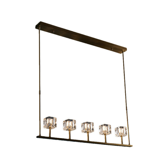Modern Crystal Pendant Light Fixture - Gold 5-Head Hanging Island Chandelier For Dining Table