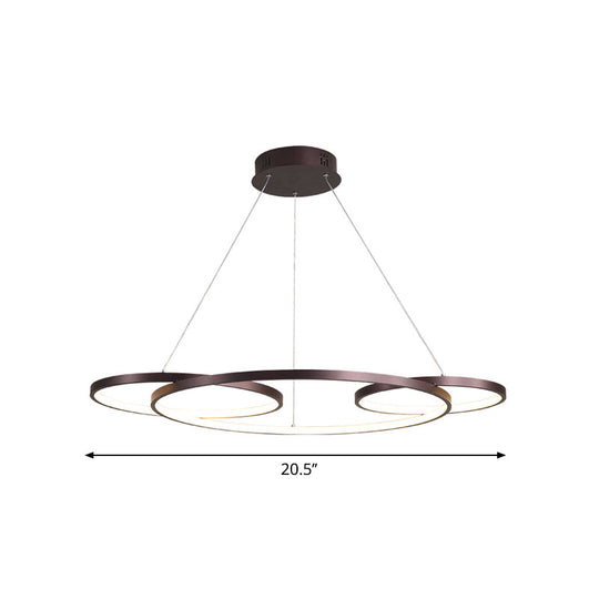 Minimalist Coffee Metal Chandelier Led Suspension Lamp - Warm/White Light