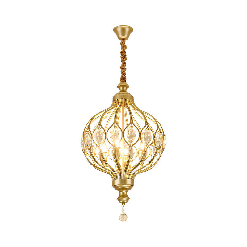 Contemporary Black/Gold Lantern Chandelier With Crystal Encrusted Hanging Lamp Kit - 4/6 Lights