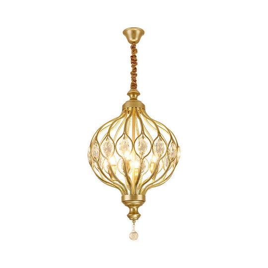 Contemporary Black/Gold Lantern Chandelier With Crystal Encrusted Hanging Lamp Kit - 4/6 Lights