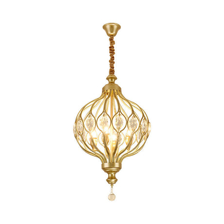 Contemporary Black/Gold Crystal Encrusted Lantern Chandelier - 4/6 Lights Hanging Lamp Kit