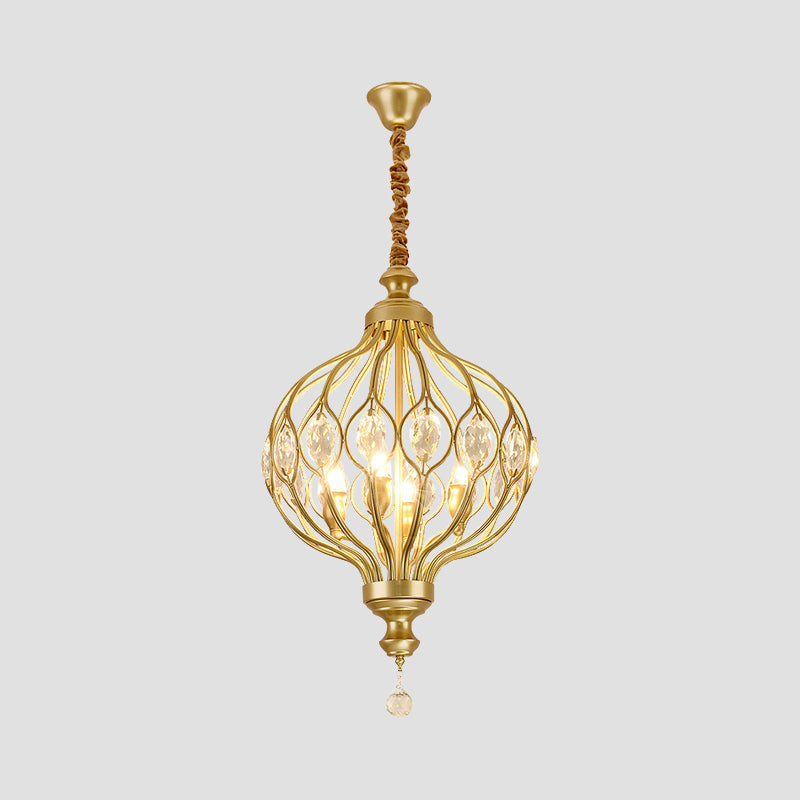 Contemporary Black/Gold Crystal Encrusted Lantern Chandelier - 4/6 Lights Hanging Lamp Kit