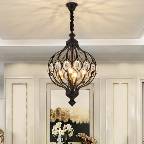 Contemporary Black/Gold Crystal Encrusted Lantern Chandelier - 4/6 Lights Hanging Lamp Kit