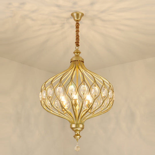 Contemporary Black/Gold Lantern Chandelier With Crystal Encrusted Hanging Lamp Kit - 4/6 Lights