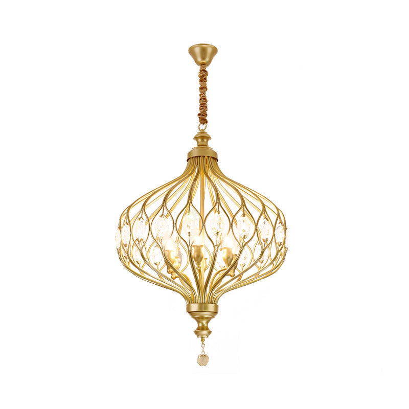 Contemporary Black/Gold Lantern Chandelier With Crystal Encrusted Hanging Lamp Kit - 4/6 Lights