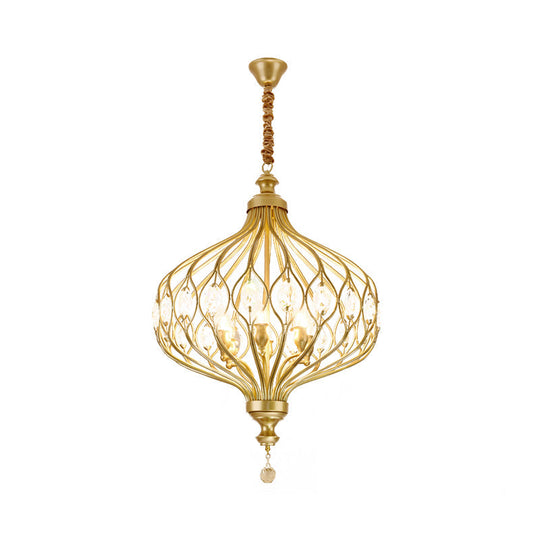 Contemporary Black/Gold Lantern Chandelier With Crystal Encrusted Hanging Lamp Kit - 4/6 Lights