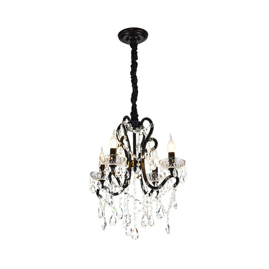 Modern Black Bedroom Chandelier - 4/5 Lights Crystal Stands Swag Hanging Ceiling Fixture