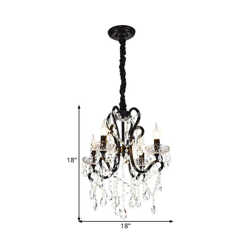 Modern Black Bedroom Chandelier - 4/5 Light Crystal Stands Swag Hanging Ceiling Fixture