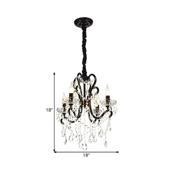 Modern Black Bedroom Chandelier - 4/5 Light Crystal Stands Swag Hanging Ceiling Fixture