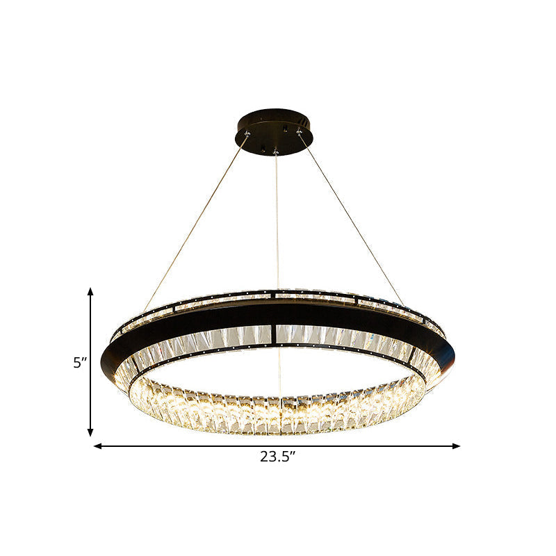 Rectangle-Cut Crystal Led Ring Chandelier In Contemporary Black