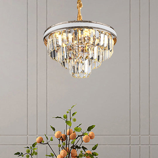 Modern Tapered Hanging Chandelier With Clear Crystal Prisms - 16/6 Lights 31.5’/18.5’ Wide / 18.5’