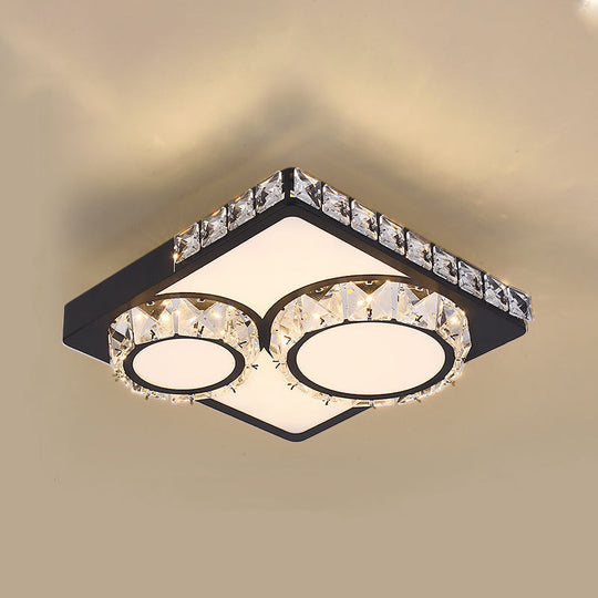 Modern Led Crystal Flush Mount Ceiling Light - Black Square/Round Design