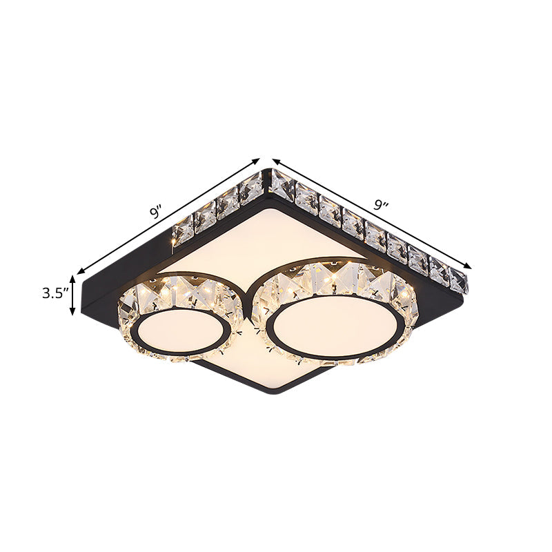 Modern Led Crystal Flush Mount Ceiling Light - Black Square/Round Design