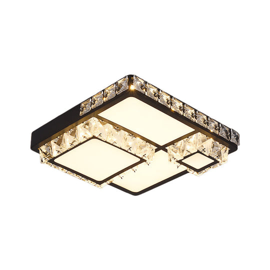 Modern Led Crystal Flush Mount Ceiling Light - Black Square/Round Design