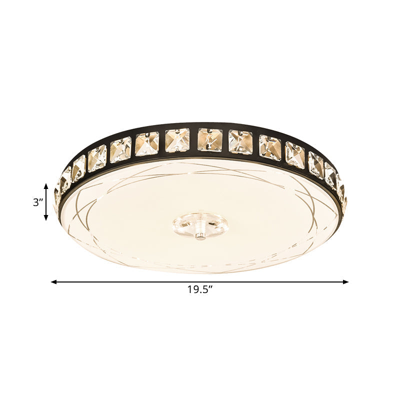 16’/19.5’ Contemporary Drum Ceiling Light: Led Crystal Flush Lamp Fixture (Black)