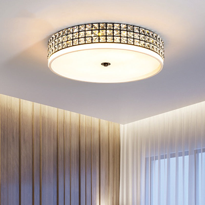 Modern White Crystal Led Round Flushmount Ceiling Light - 16’/19.5’ Wide / 16’