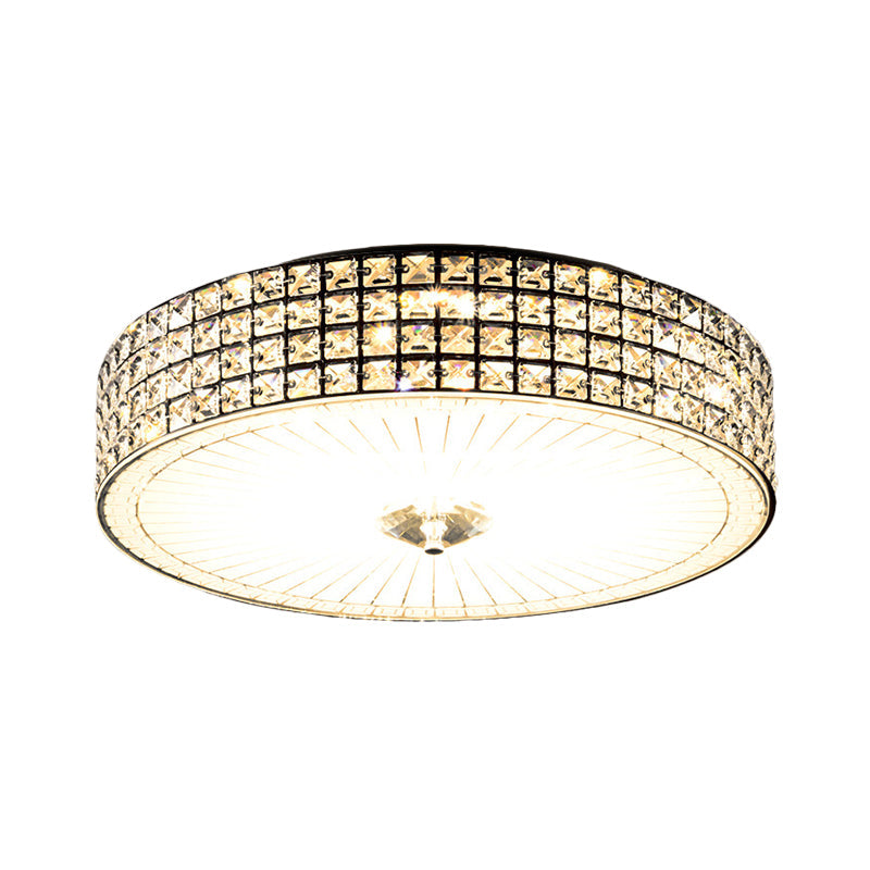 Modern Led Flush Mount Lamp With Clear Crystal Drum Shade - 16’/19.5’ Width Bedchamber Ceiling
