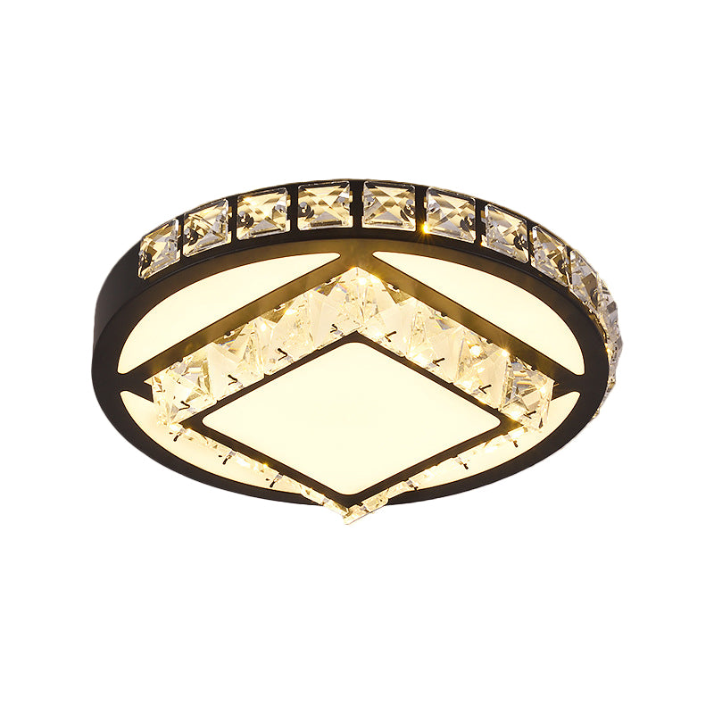 Modern Crystal Led Flush Mount Lighting For Bedroom Ceiling - Black Round/Square Fixture