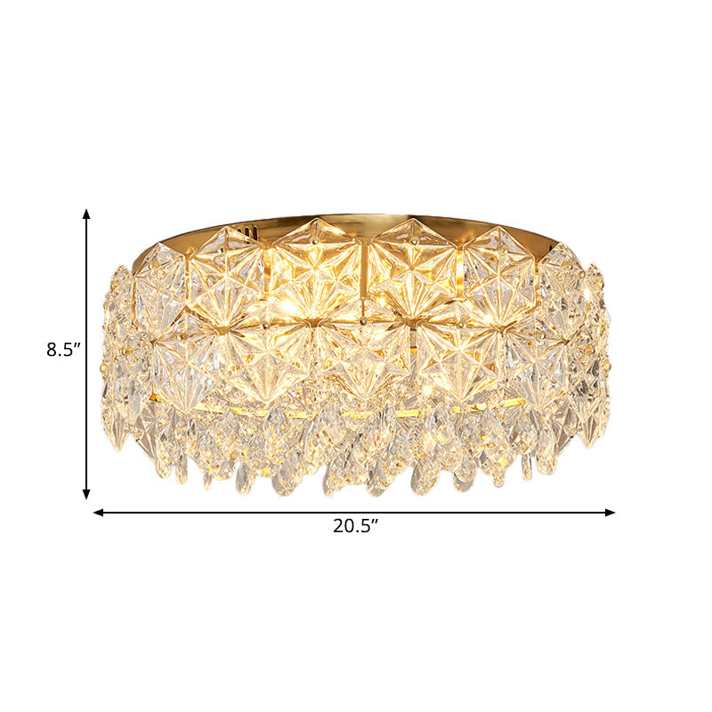 Modern Drum Crystal Flush Mount Ceiling Light With 4/6 Heads - 16.5’/20.5’ Width
