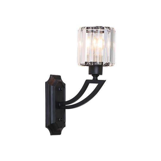 Traditional Cylinder Crystal Wall Sconce In Black Elegant Bedroom Mount Light Fixture