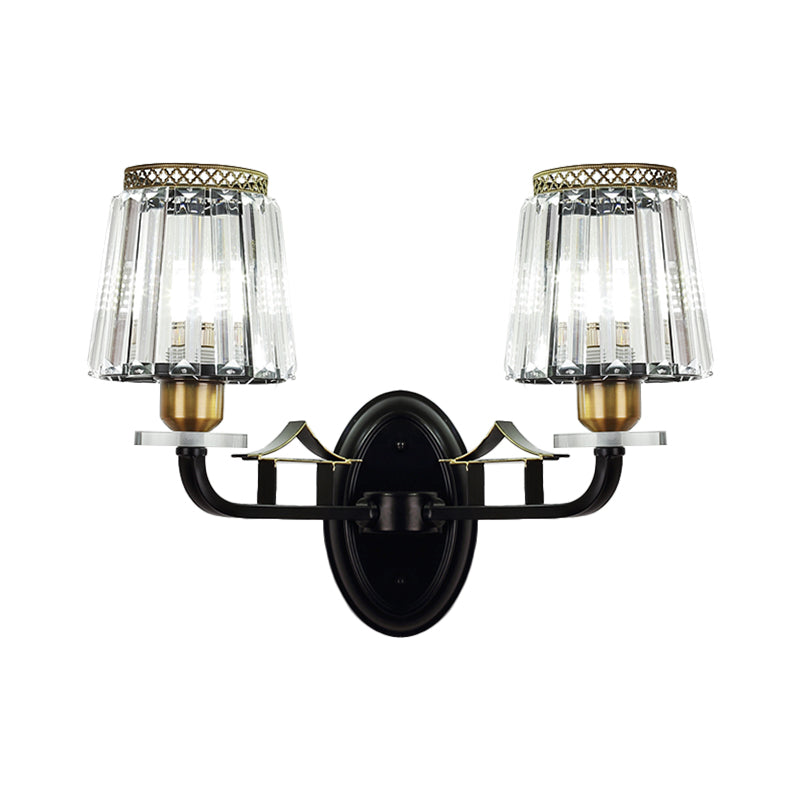 Traditional Crystal Wall Sconce With Dual Black Tapered Bedchamber Lights