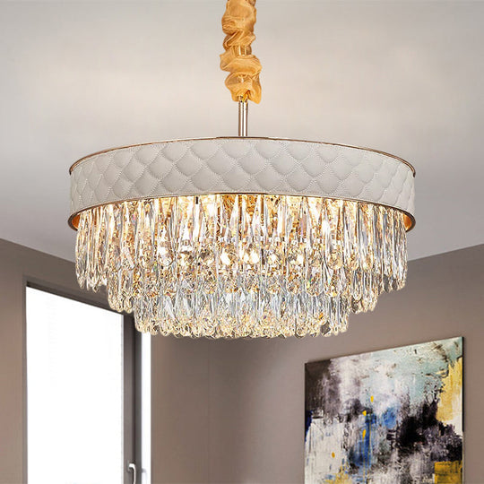 Contemporary Crystal Raindrops Chandelier - White 9/15 Heads Drum Ceiling Pendant (19.5’/23.5’