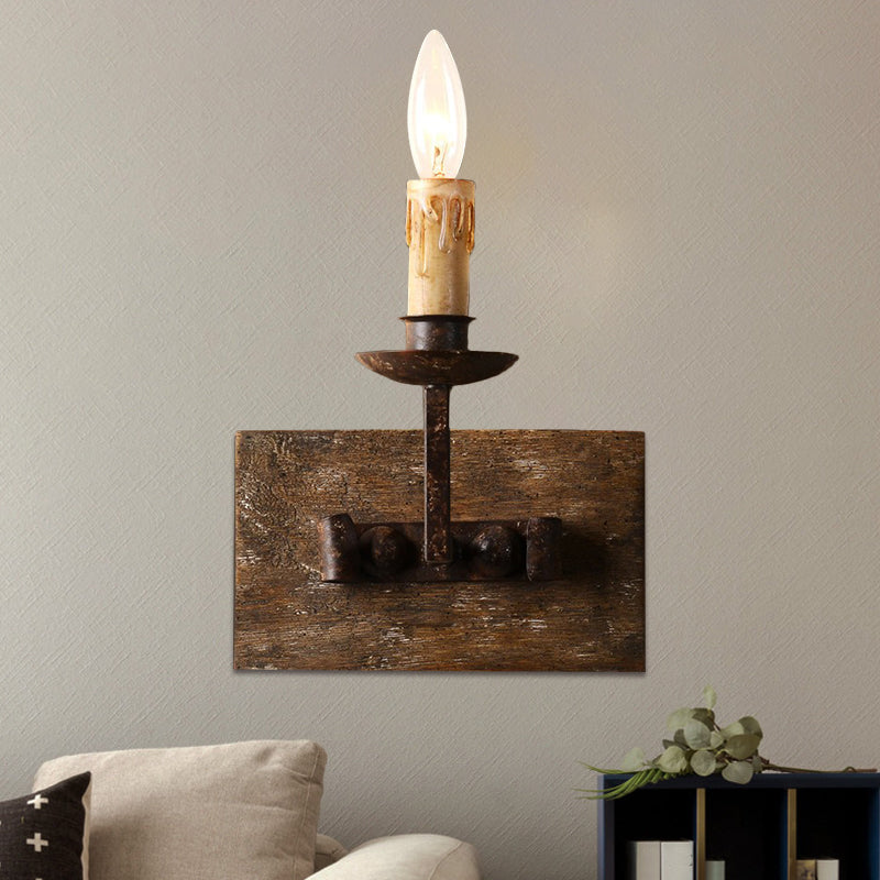 Rustic Candelabra Wall Light Fixture - 1/2/3-Bulb Metallic Lamp In Brown With Wood Backplate 1 /