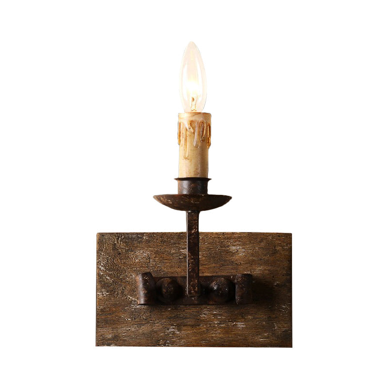 Rustic Candelabra Wall Light Fixture - 1/2/3-Bulb Metallic Lamp In Brown With Wood Backplate