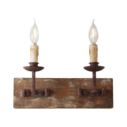 Rustic Candelabra Wall Light Fixture - 1/2/3-Bulb Metallic Lamp In Brown With Wood Backplate