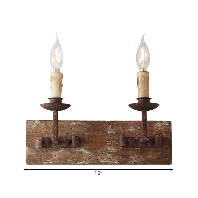Rustic Candelabra Wall Light Fixture - 1/2/3-Bulb Metallic Lamp In Brown With Wood Backplate