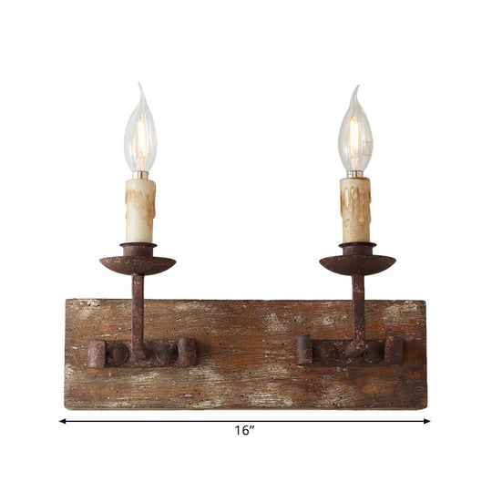 Rustic Candelabra Wall Light Fixture - 1/2/3-Bulb Metallic Lamp In Brown With Wood Backplate